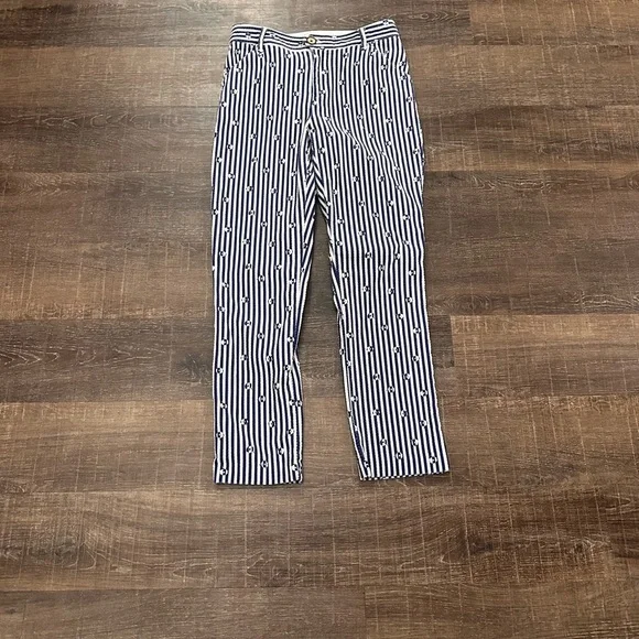 Anthropologie Blue and Cream Textured Fabric The Essential Slim Pant Size 2 - Picture 1 of 6